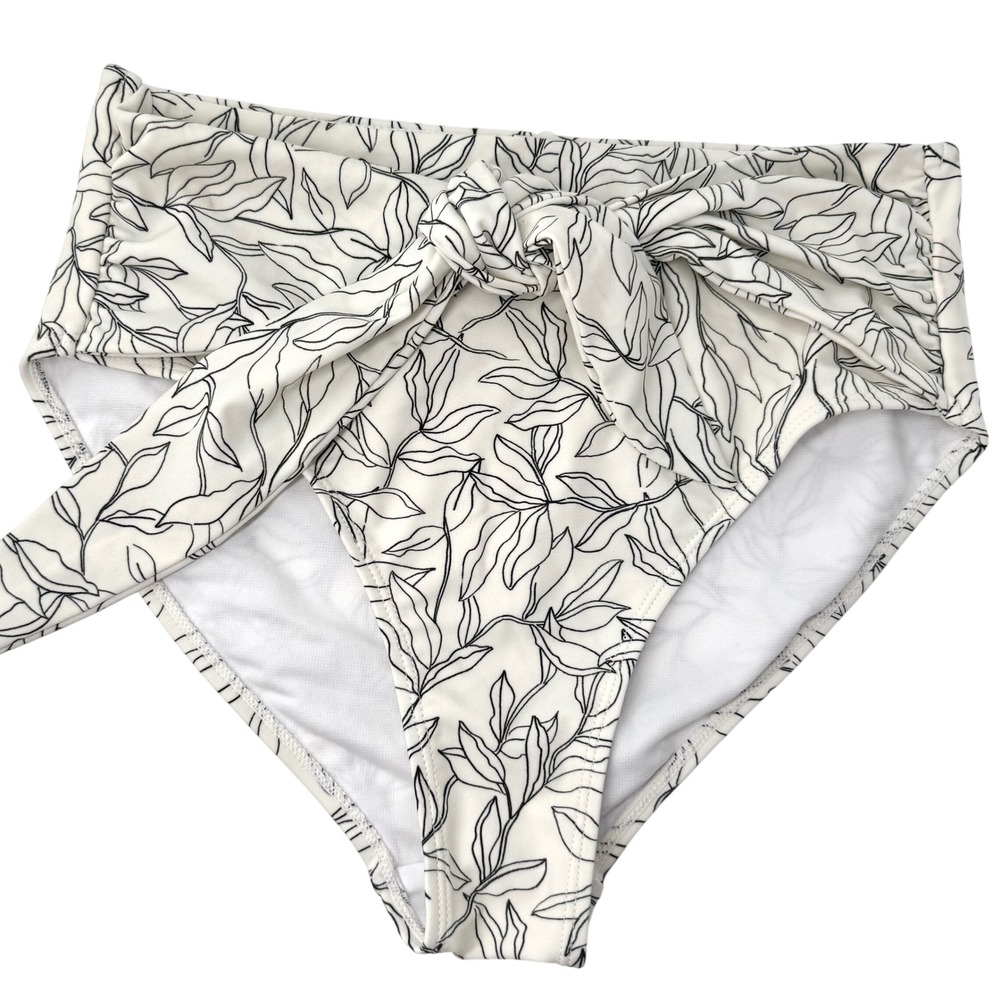 Rylee + Cru Bikini Bottoms Womens S White Black Excellent High Waist Tie Front